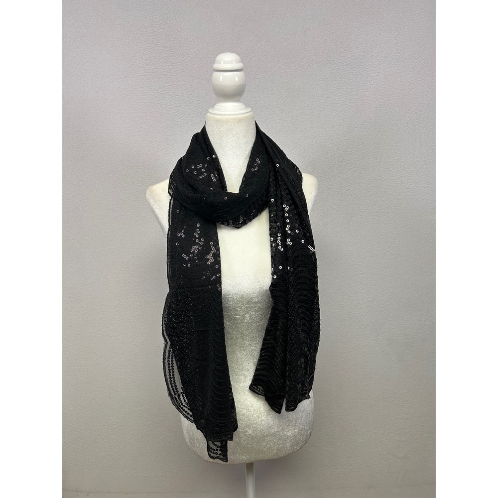 Glam Gatsby Unbranded Womens OS Black Sequin Mesh Scalloped Evening Wrap Shawl